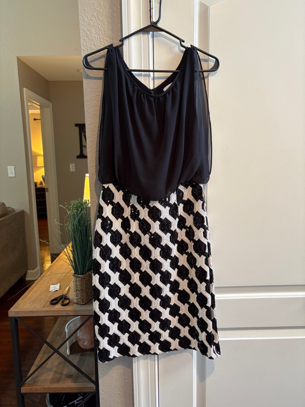 Calvin Klein Black & White Sequin Midi Dress